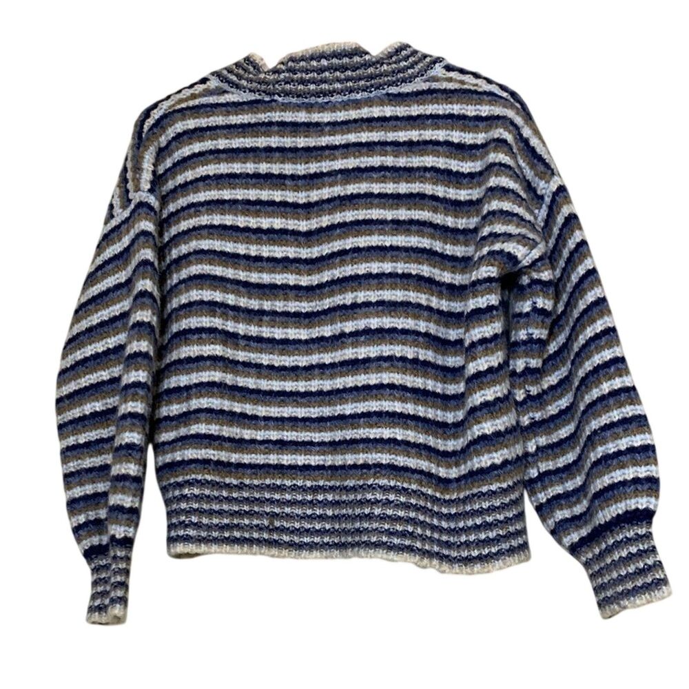 Madewell Waller Cardigan Sweater Women’s Small Striped Wool Cropped Cream Blue - Picture 4 of 9